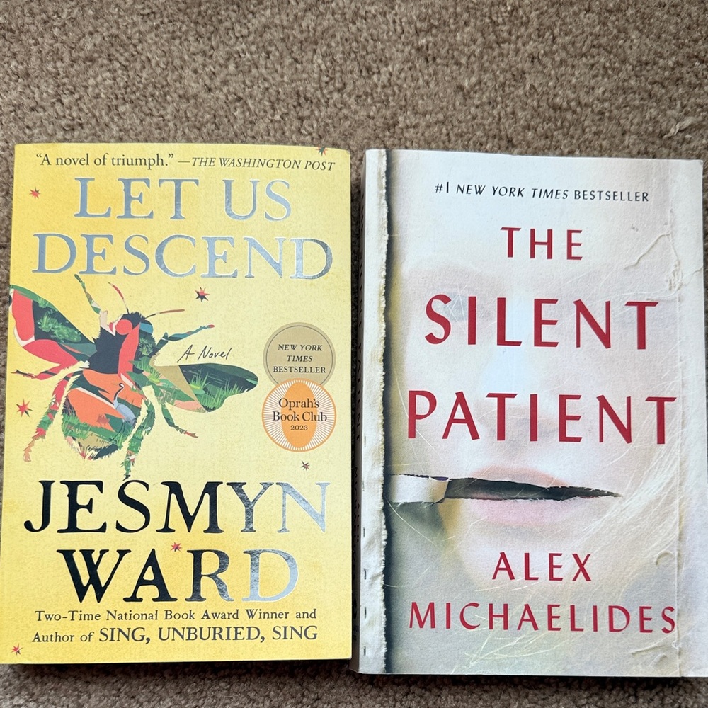 2 books The Silent patient and Let Us Descend